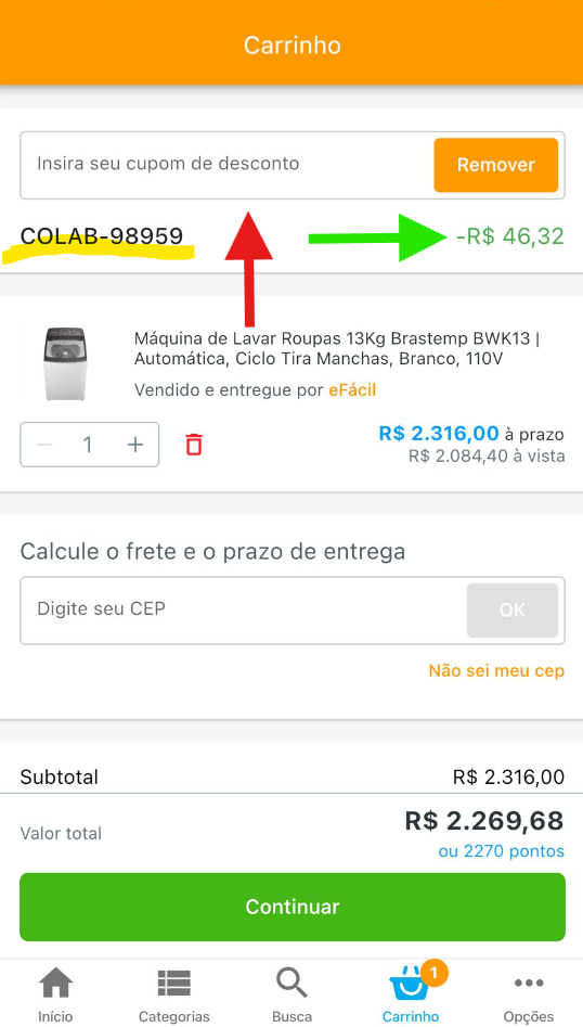 exemplo como aplicar codigo COLAB-98959 no mobile