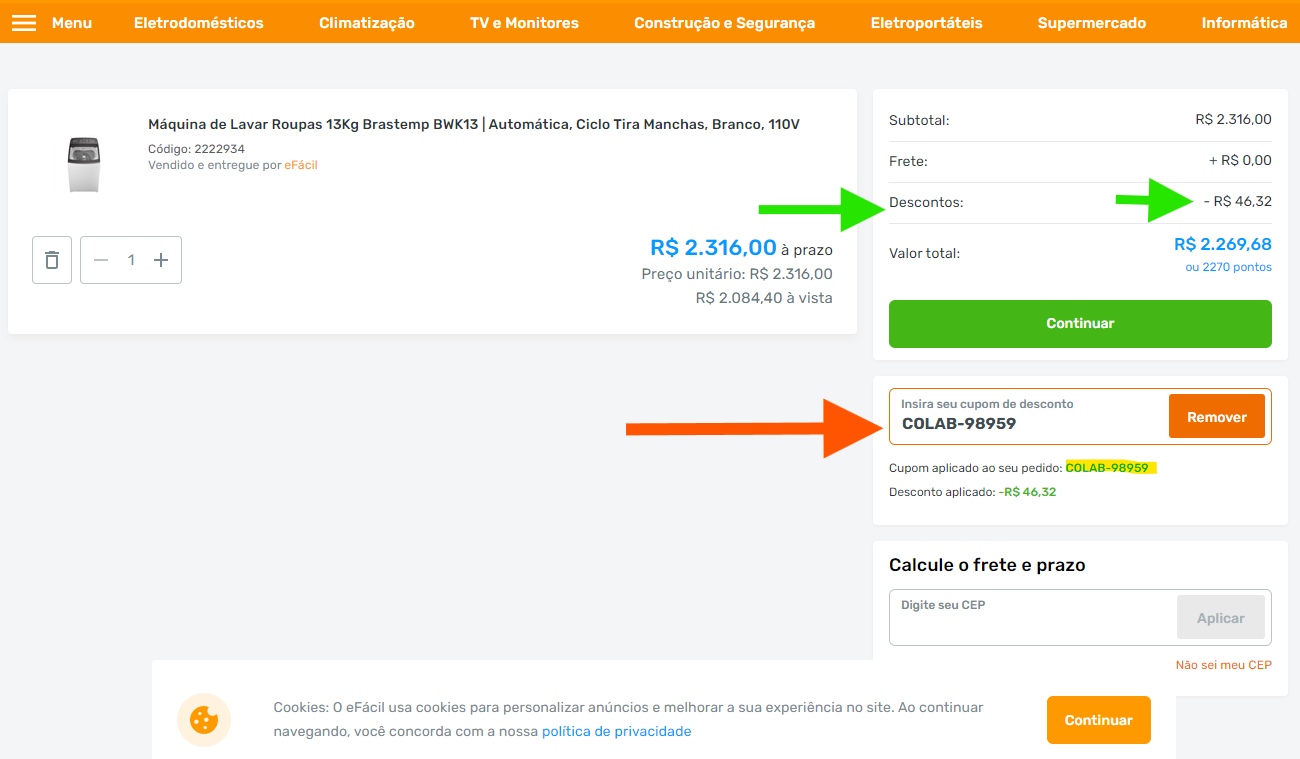 exemplo como aplicar codigo COLAB-98959 no site
